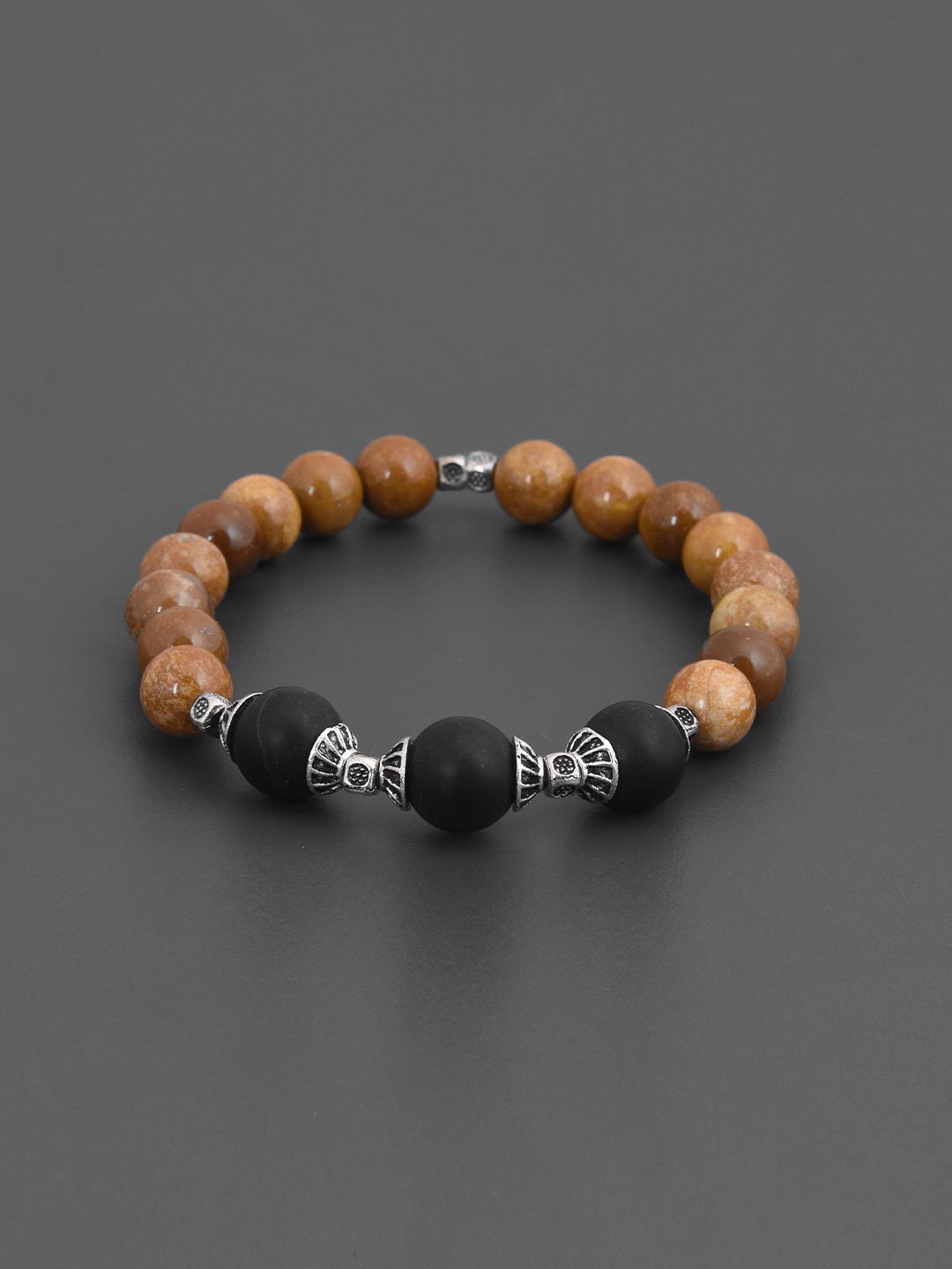 

Tistabene Men Silver-Toned & Black Rhodium-Plated Charm Bracelet