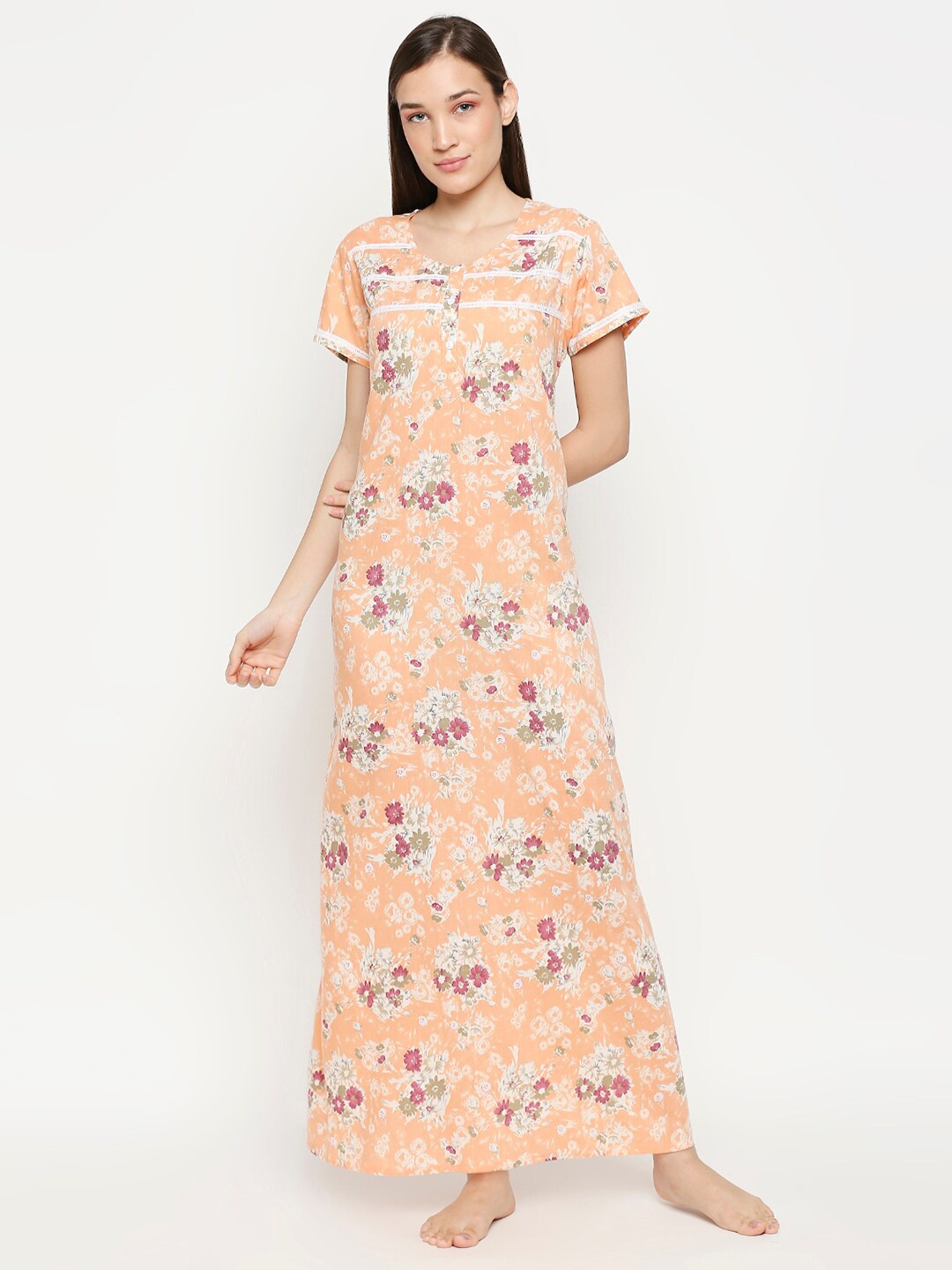 

XIN Orange Printed Maxi Nightdress