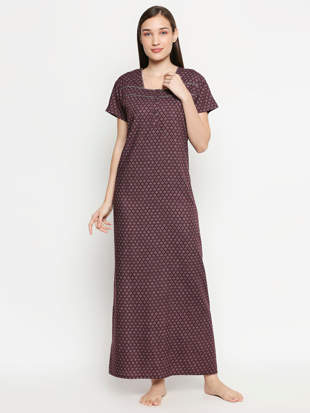 

XIN Maroon Printed Maxi Nightdress
