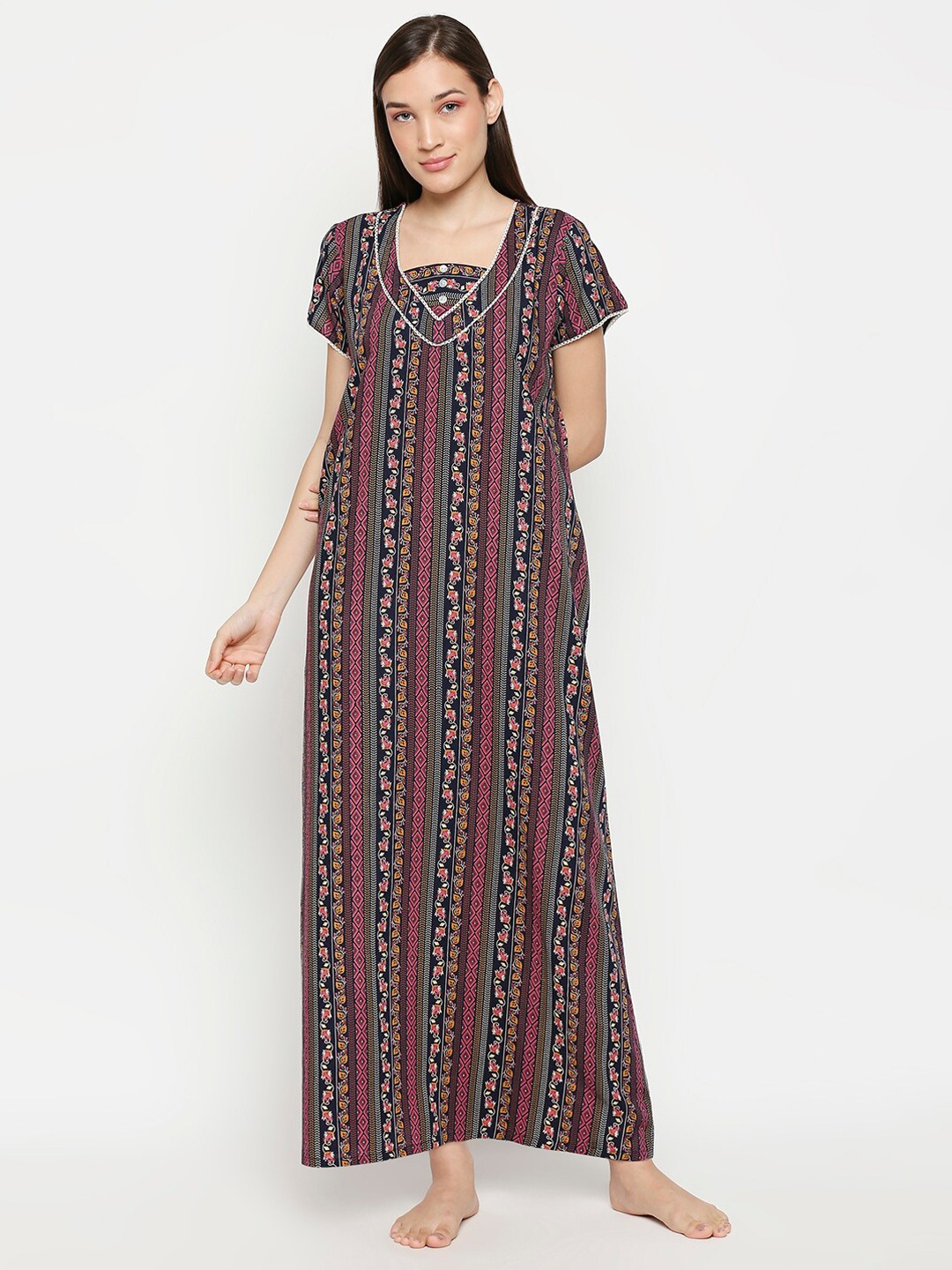 

XIN Navy Blue Printed Maxi Nightdress