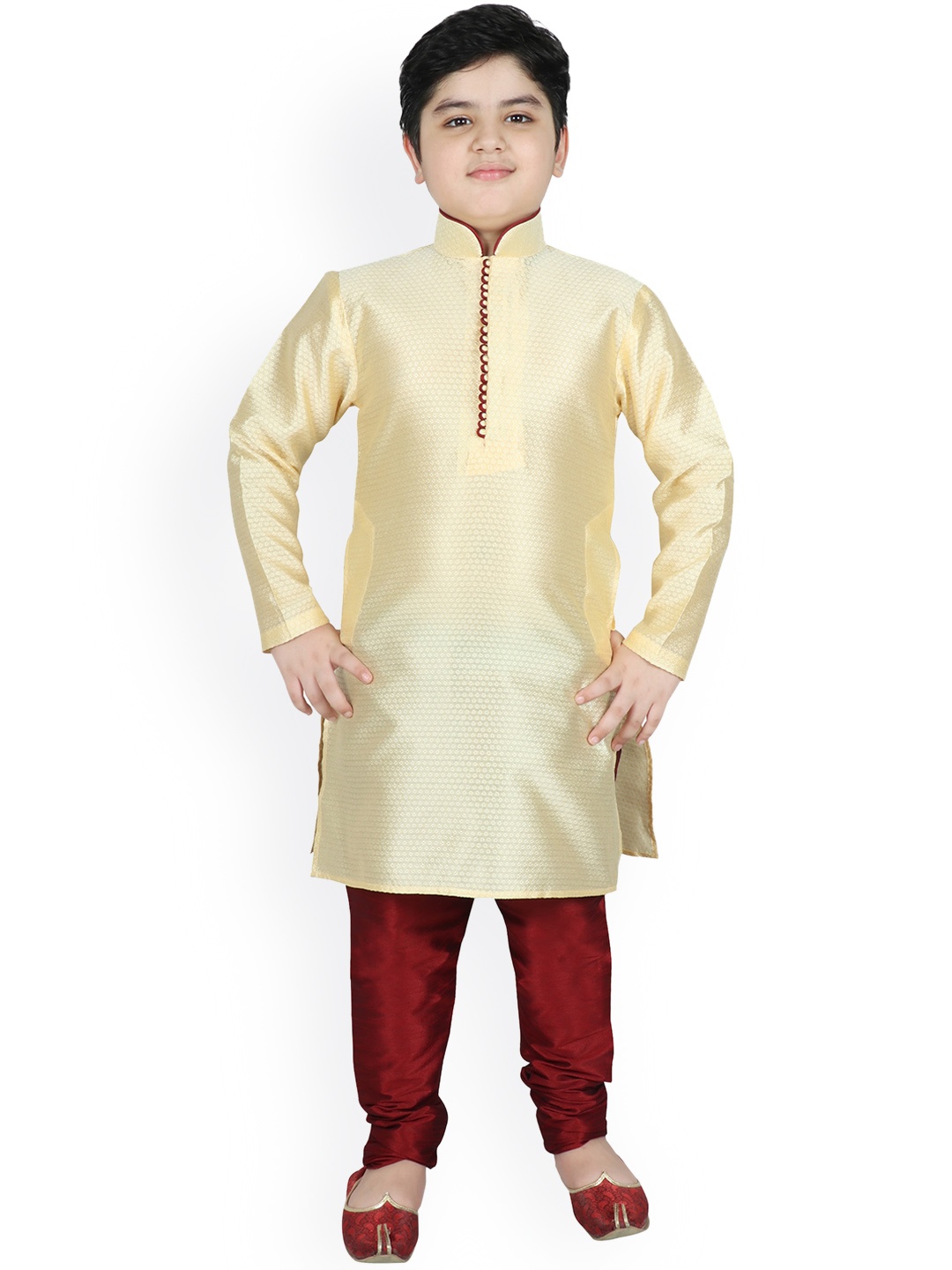 

SG YUVRAJ Boys Beige Raw Silk Kurta with Pyjamas