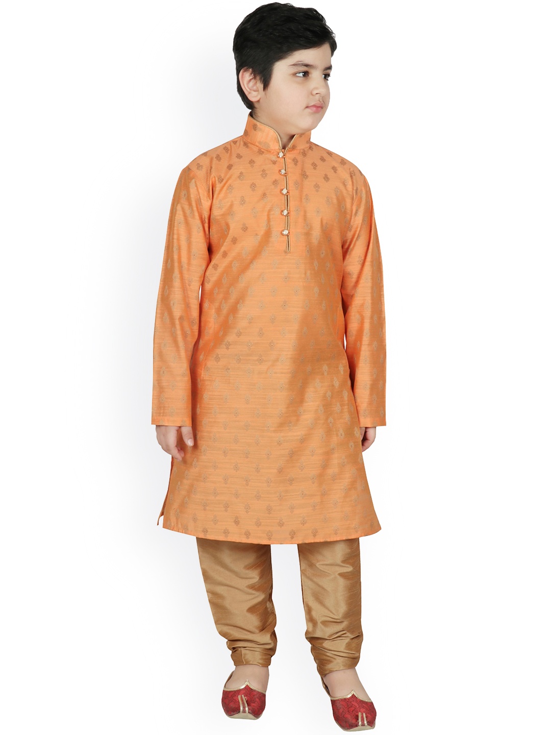 

SG YUVRAJ Boys Orange Ethnic Motifs Raw Silk Kurta with Pyjamas