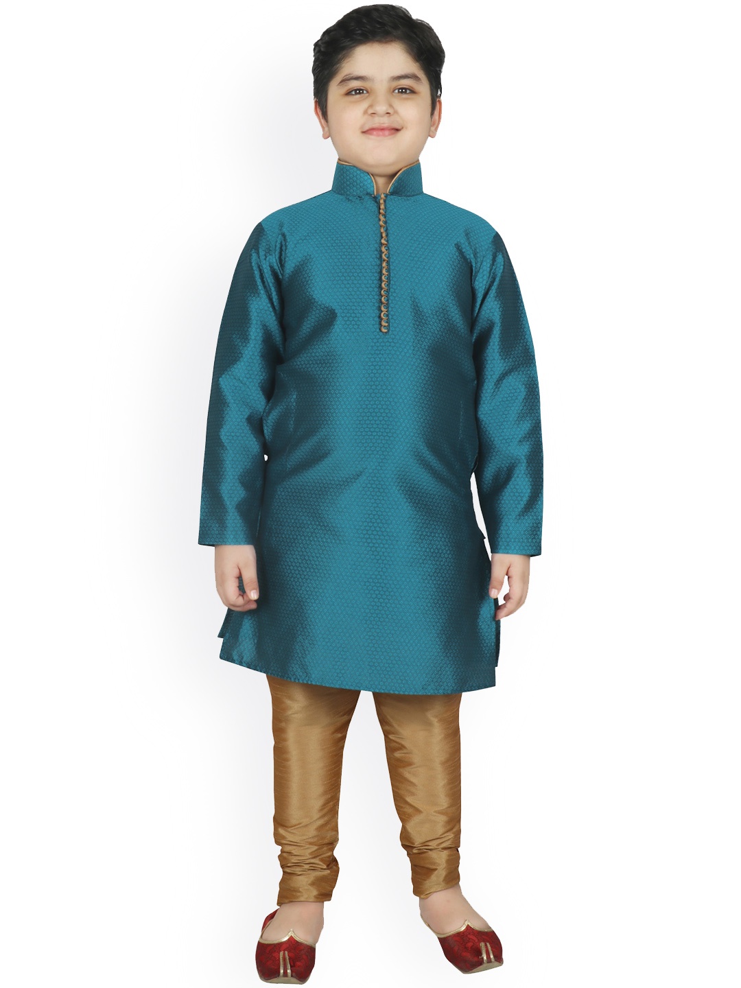 

SG YUVRAJ Boys Turquoise Blue Raw Silk Kurta with Pyjamas