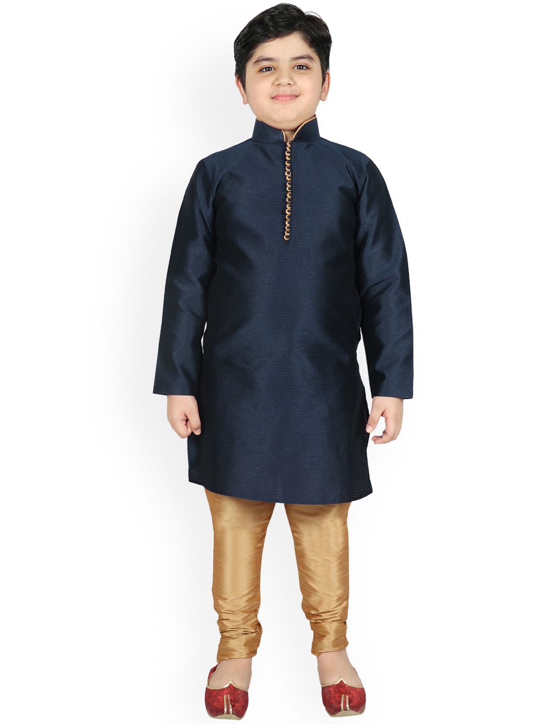

SG YUVRAJ Boys Navy Blue Raw Silk Kurta with Pyjamas