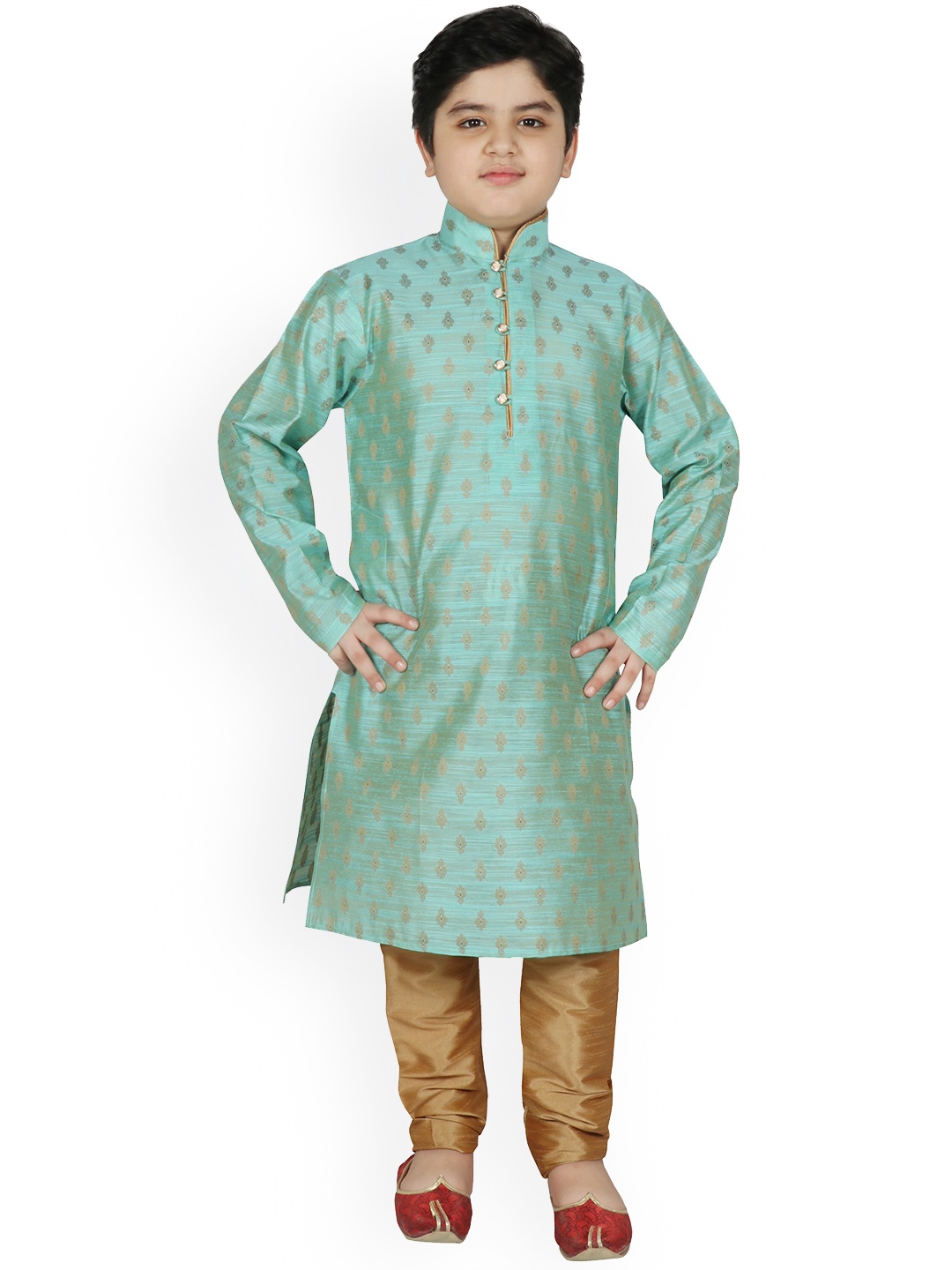 

SG YUVRAJ Boys Turquoise Blue Raw Silk Kurta with Pyjamas