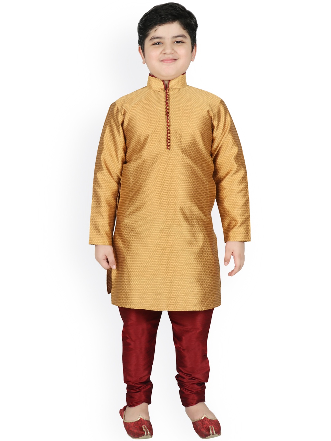 

SG YUVRAJ Boys Gold-Toned Raw Silk Kurta with Pyjamas