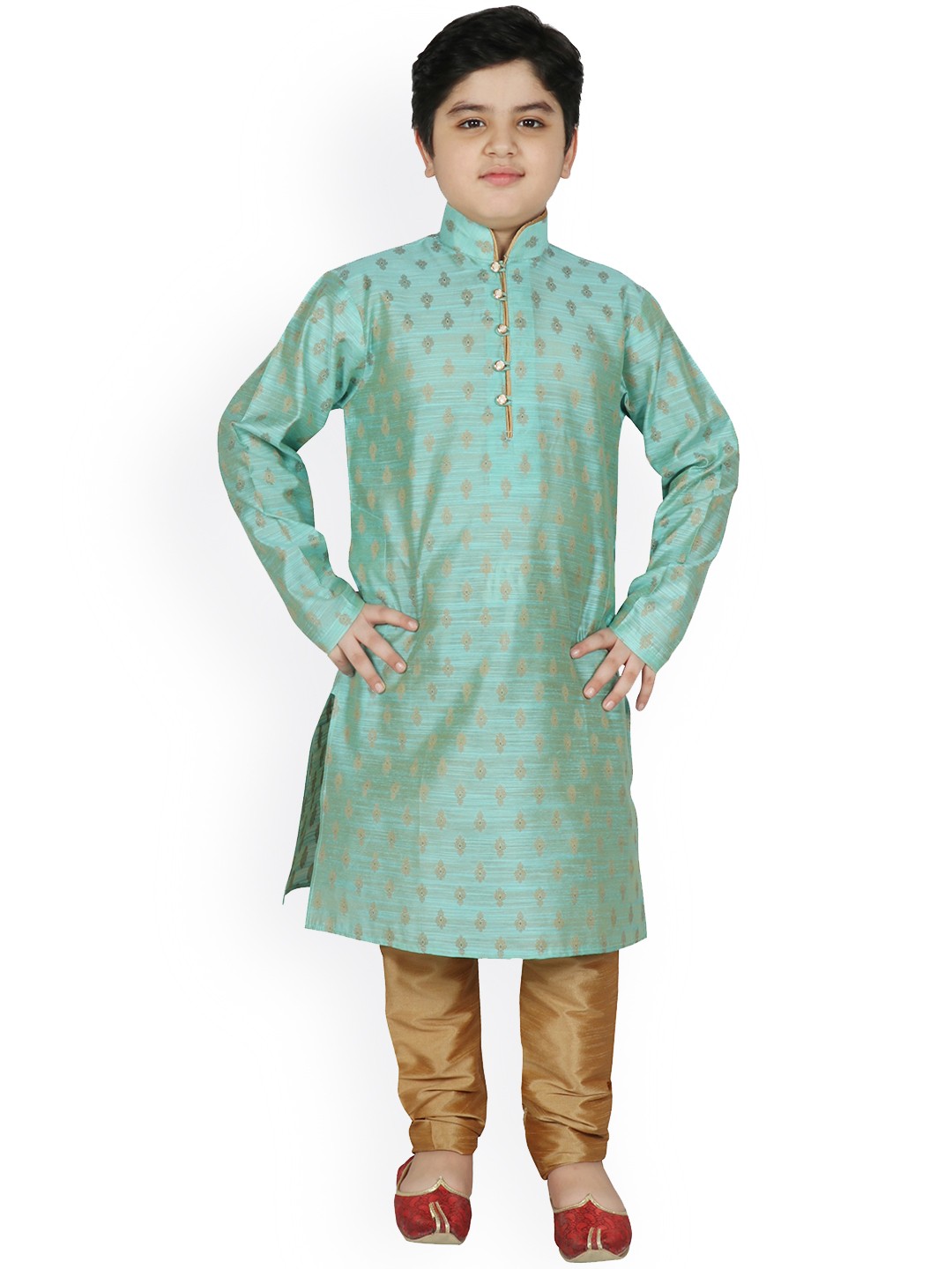 

SG YUVRAJ Boys Turquoise Blue Raw Silk Kurta with Pyjamas