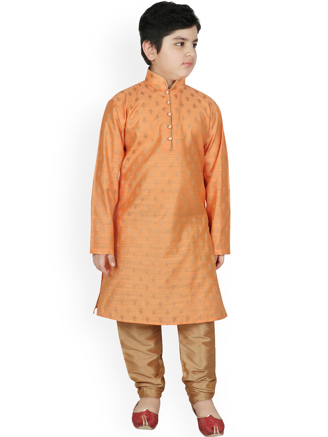 

SG YUVRAJ Boys Orange Raw Silk Kurta with Pyjamas