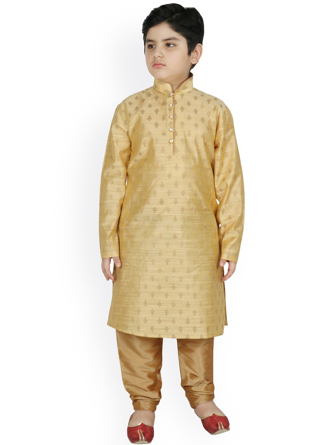

SG YUVRAJ Boys Gold-Toned Ethnic Motifs Raw Silk Kurta with Pyjamas