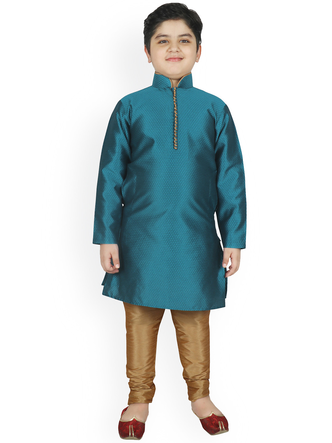 

SG YUVRAJ Boys Turquoise Blue Raw Silk Kurta with Pyjamas