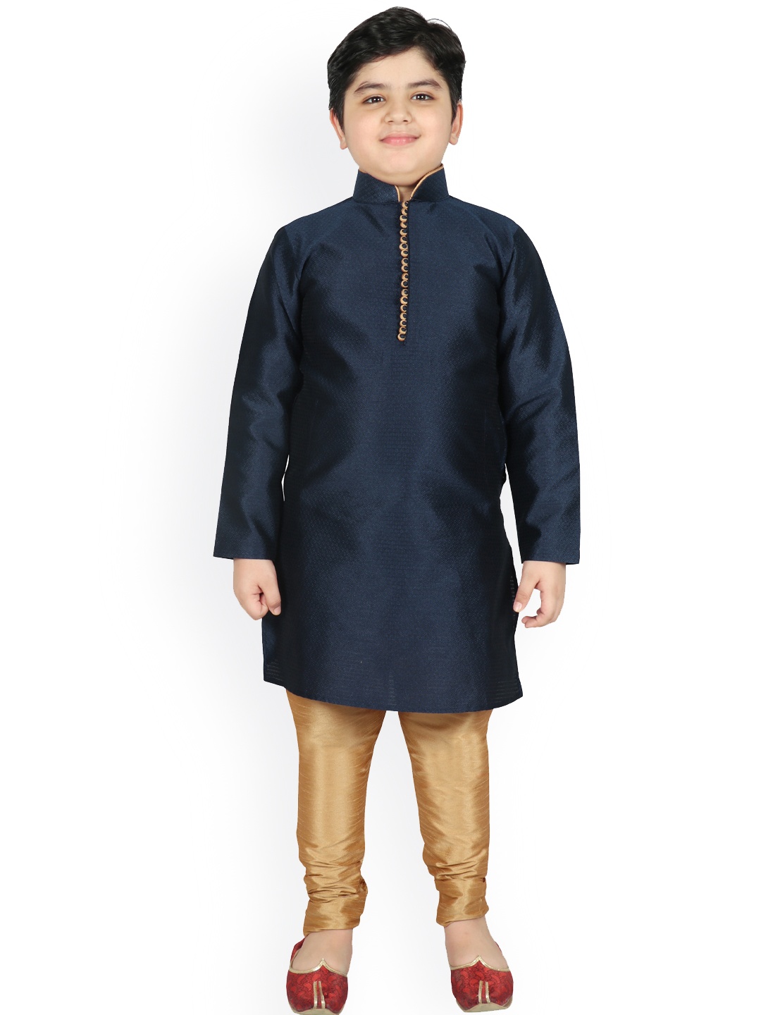 

SG YUVRAJ Boys Navy Blue Raw Silk Kurta with Pyjamas
