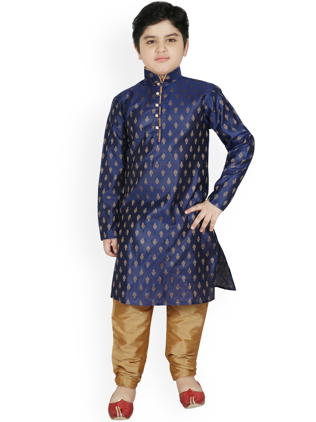 

SG YUVRAJ Boys Blue Ethnic Motifs Raw Silk Kurta with Pyjamas
