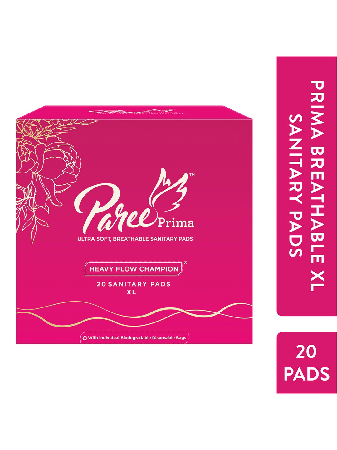 

Paree Set of 20 Prima Ultra Soft Breathable XL Sanitary Pads, Pink