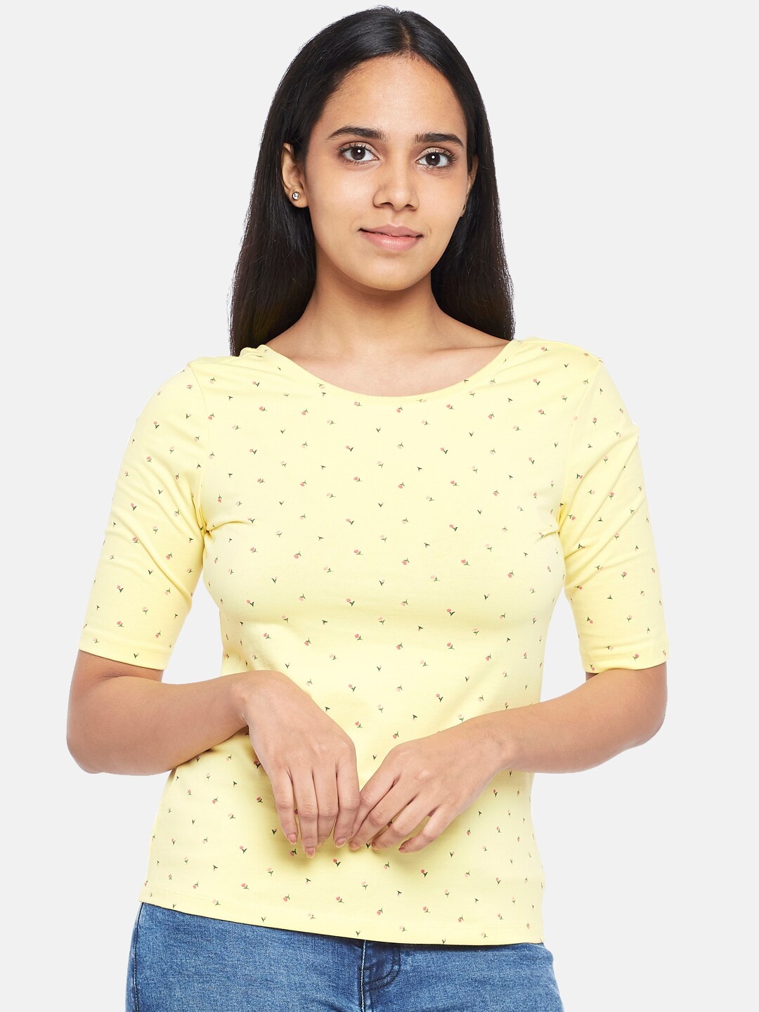

Honey by Pantaloons Women Yellow Printed Regular Top