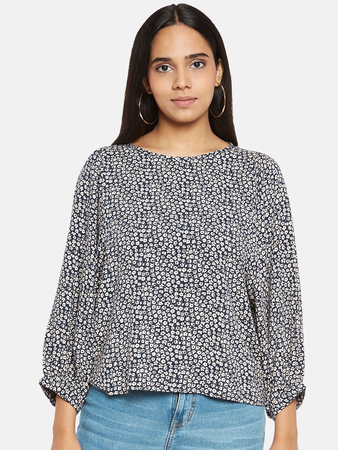 

Honey by Pantaloons Women Navy Blue Floral Printed Regular Top