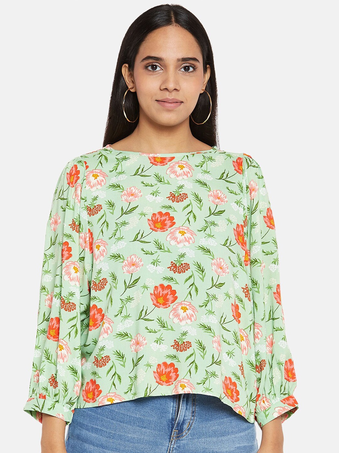 

Honey by Pantaloons Women Green Floral Regular Top