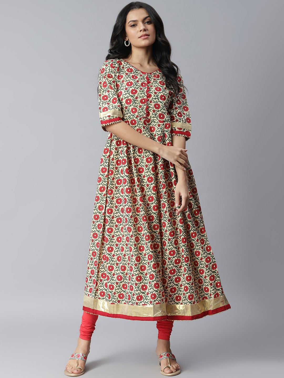 

Stylum Women Beige Pure Cotton Floral Printed Anarkali Kurta