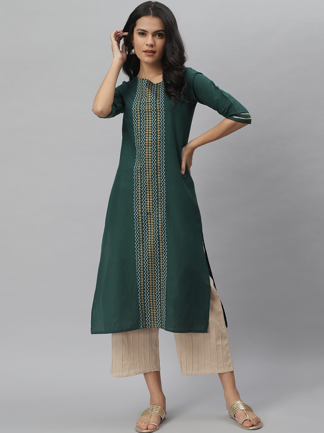 

Stylum Women Green Pure Cotton Geometric Printed Straight Kurta