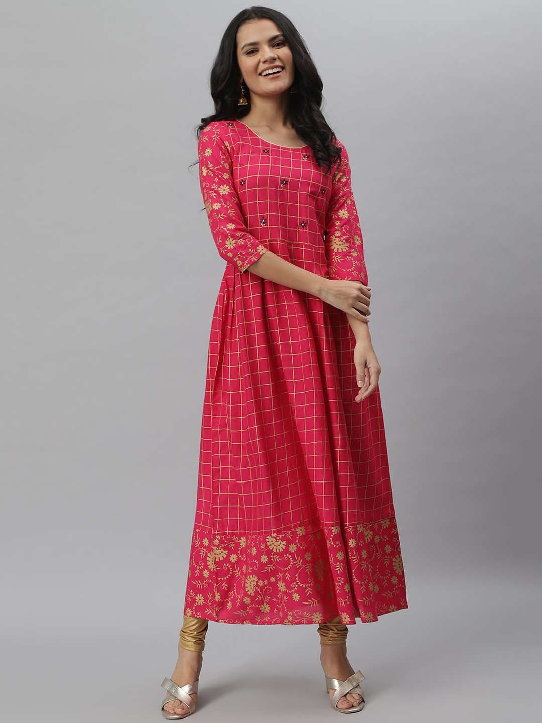 

Stylum Women Pink Geometric Dyed Flared Sleeves Anarkali Kurta