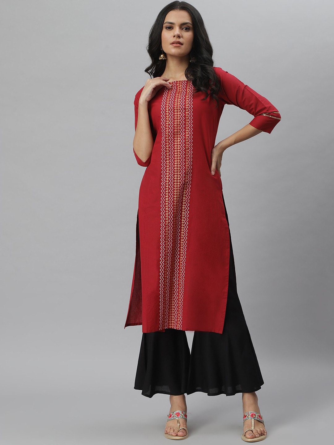 

Stylum Women Maroon Pure Cotton Geometric printed Straight Kurta