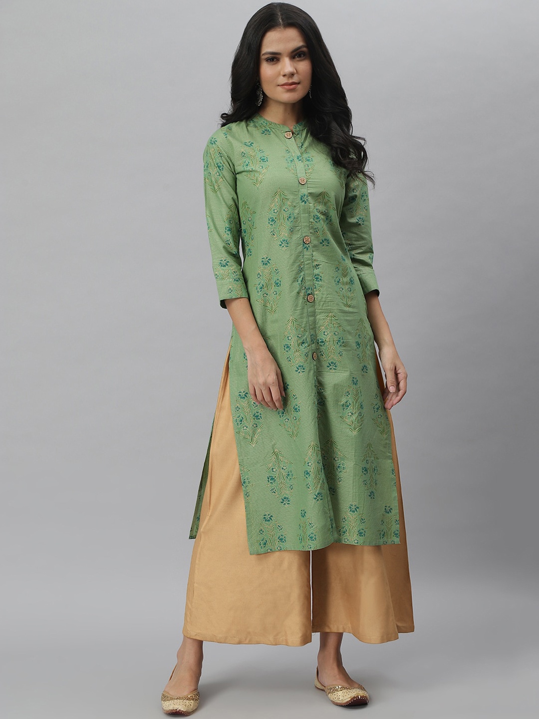 

Stylum Women Green Pure Cotton Floral Printed Straight Kurta