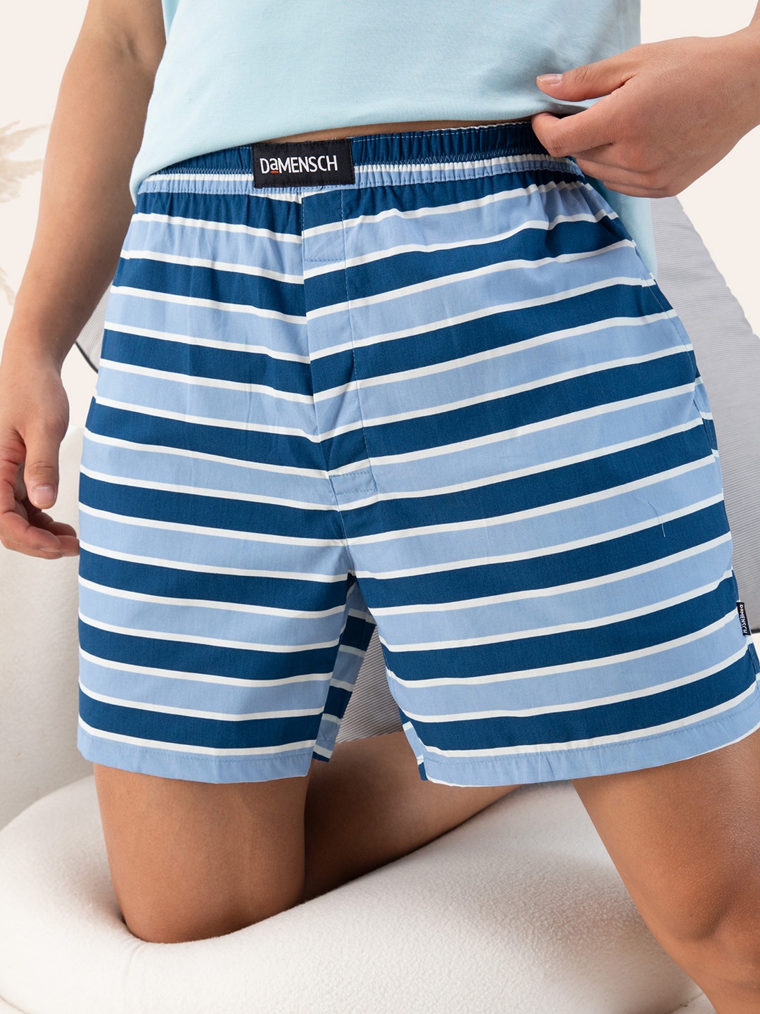 

DAMENSCH Men Striped Ultra-Light Cotton Regular Fit Boxer Shorts, Blue