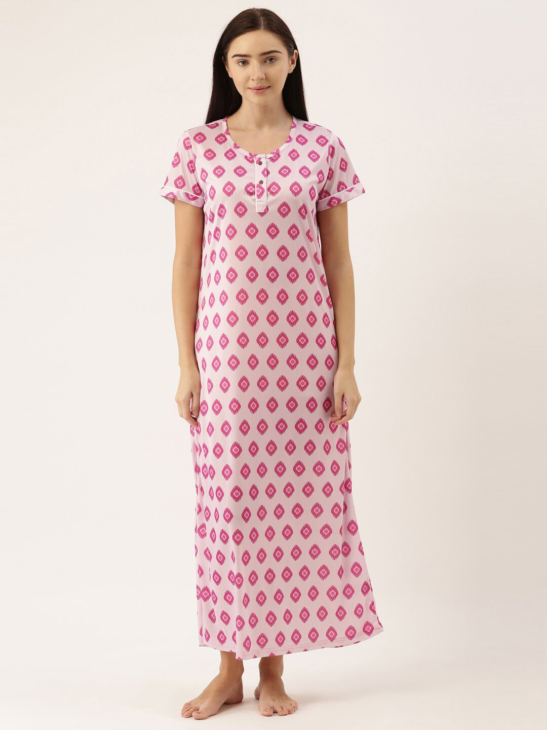 

Bannos Swagger Pink Printed Maxi Nightdress