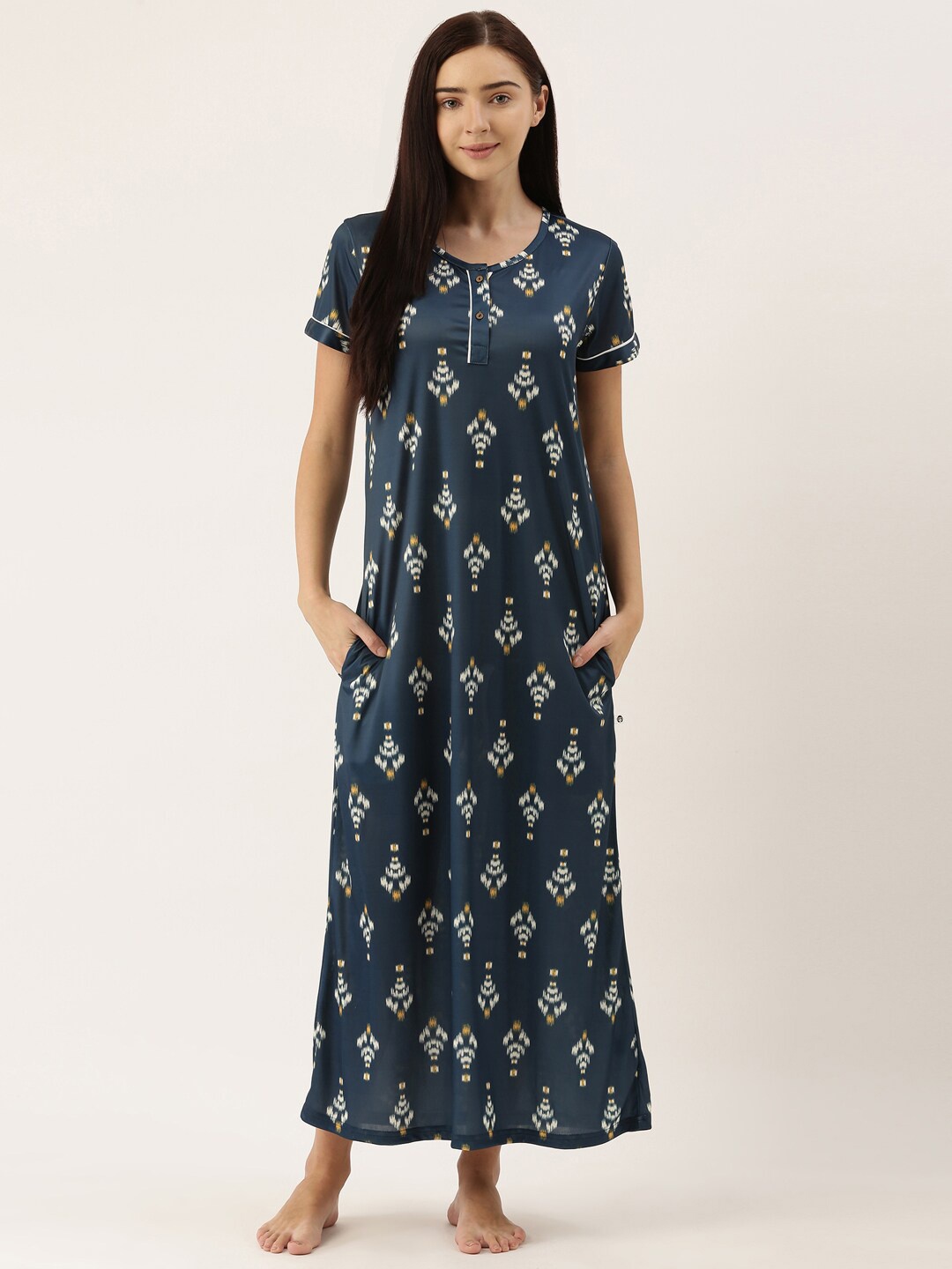 

Bannos Swagger Navy Blue Printed Maxi Nightdress