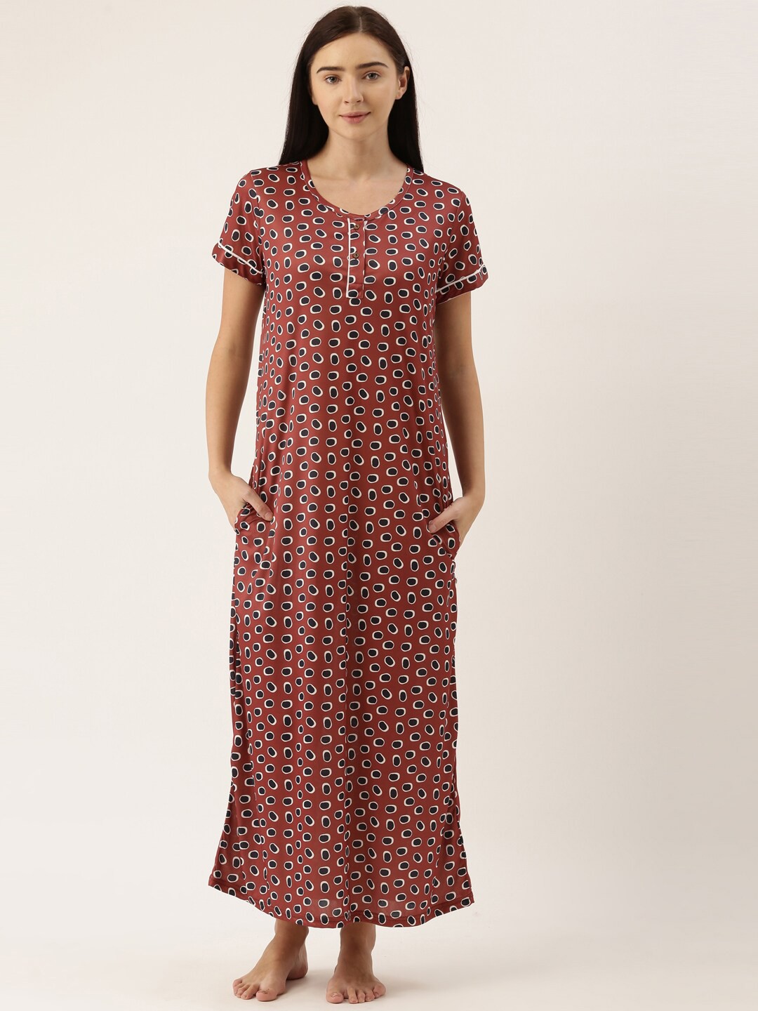 

Bannos Swagger Brown Printed Maxi Nightdress