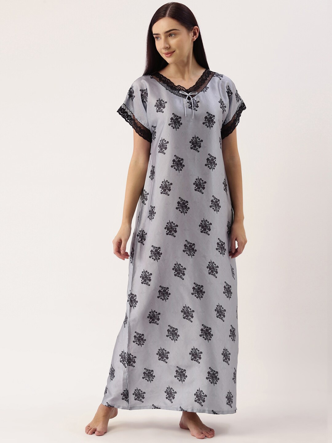 

Bannos Swagger Grey Printed Maxi Nightdress