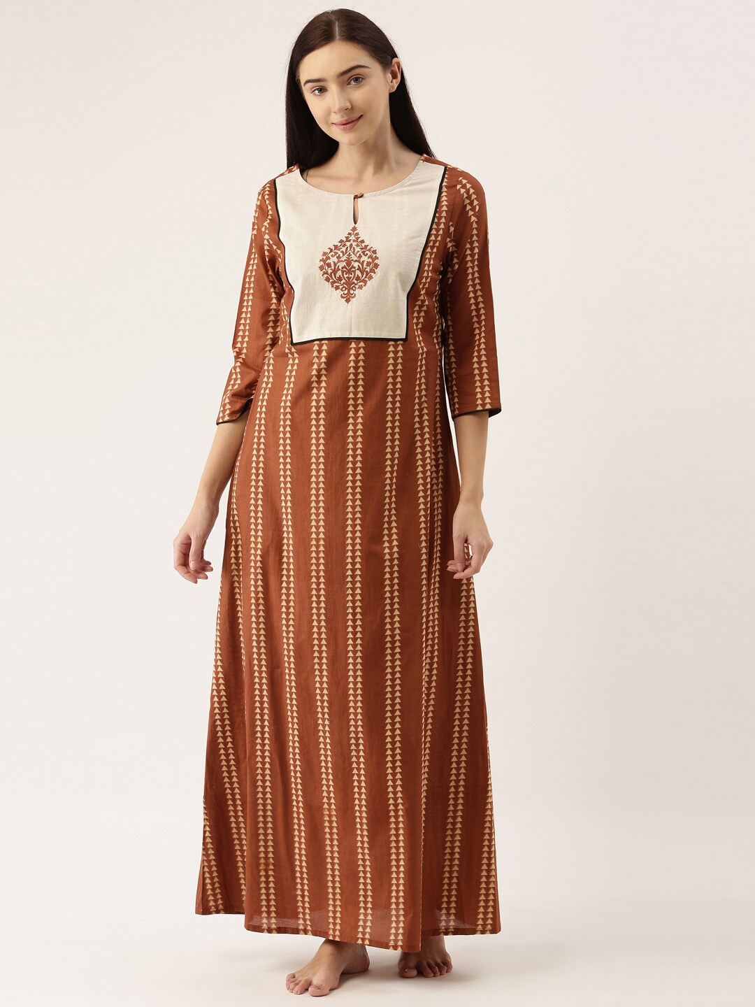

Bannos Swagger Brown Printed Maxi Nightdress