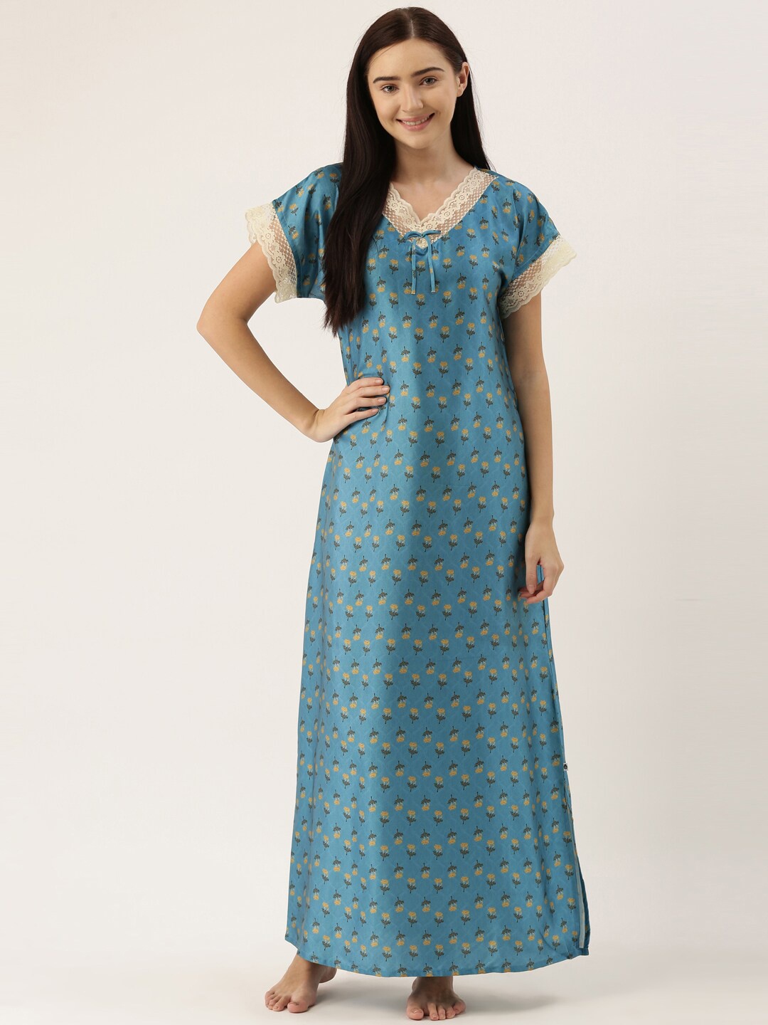 

Bannos Swagger Blue Printed Maxi Nightdress