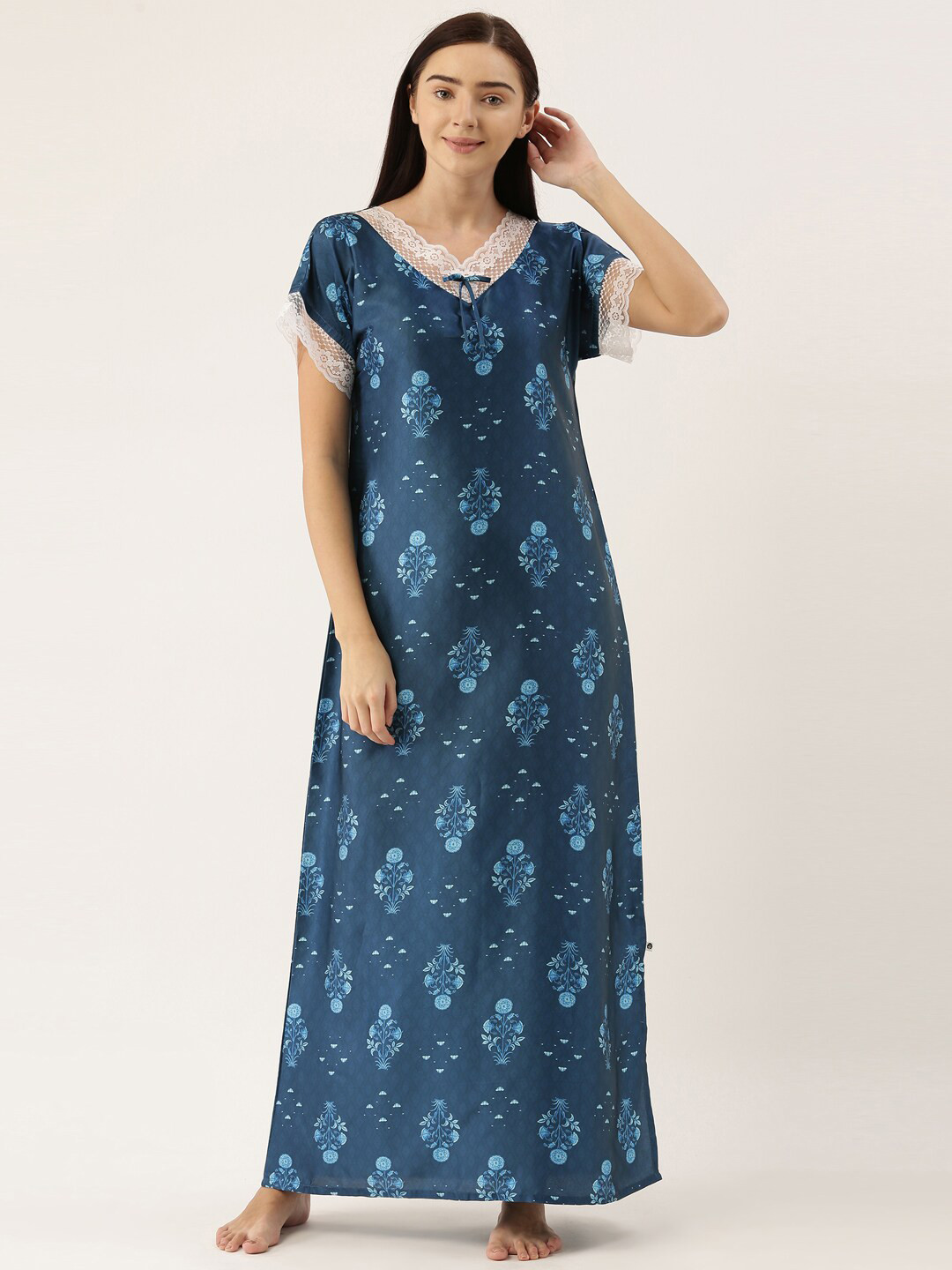 

Bannos Swagger Blue Printed Maxi Nightdress