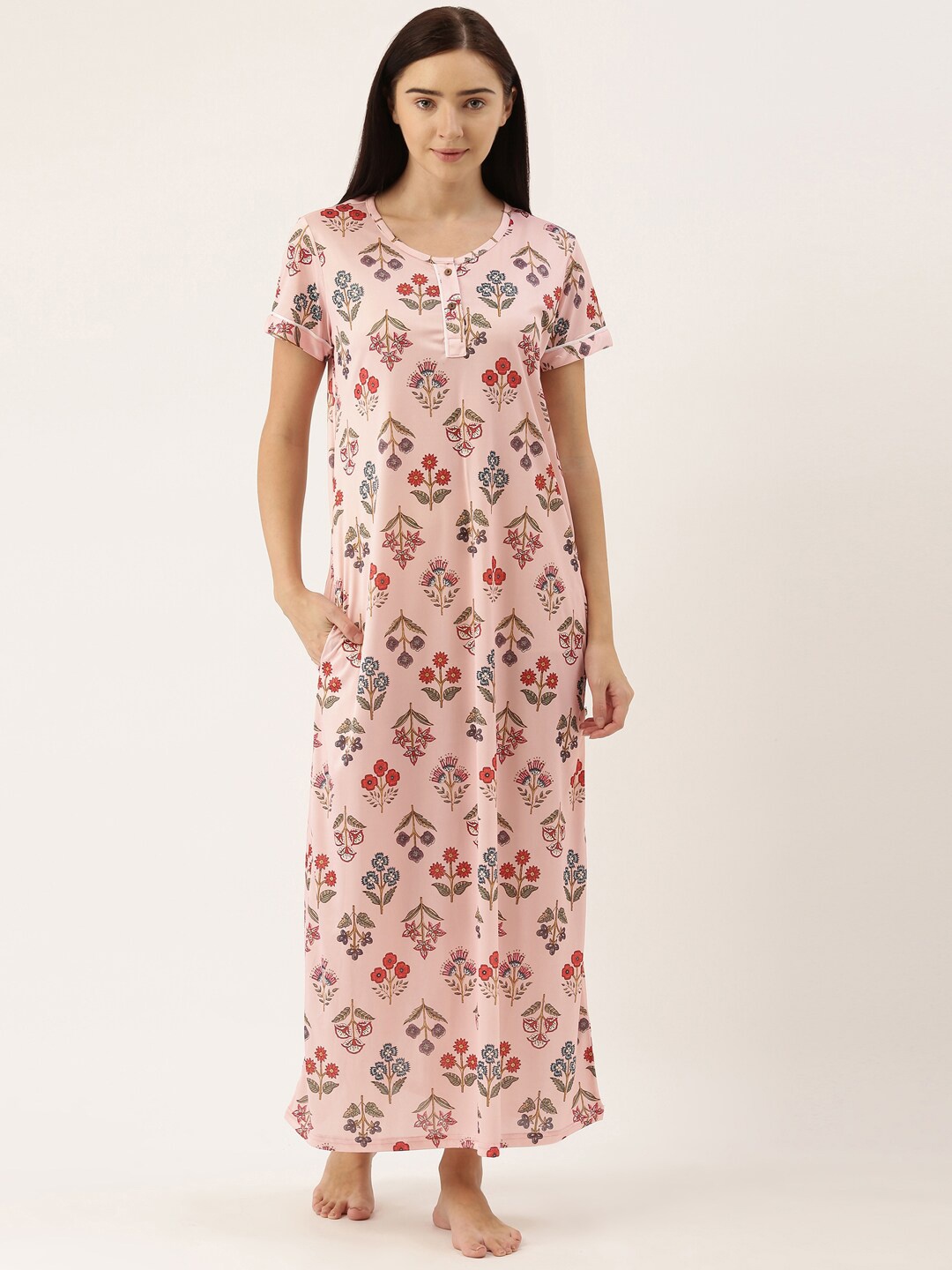 

Bannos Swagger Pink Printed Maxi Nightdress