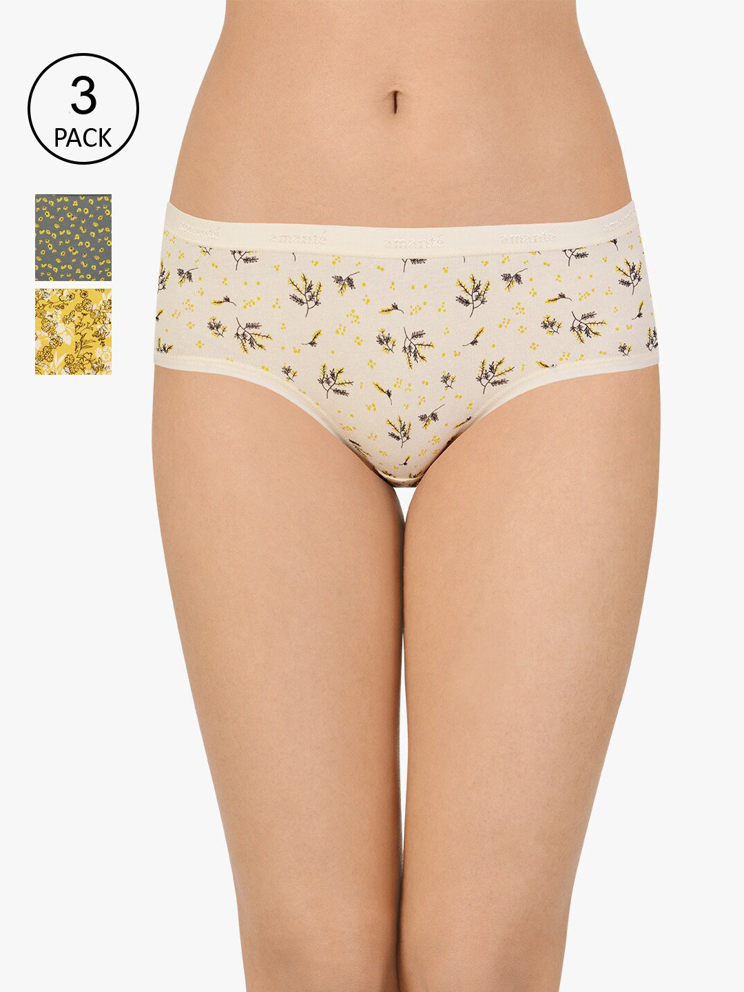 

Amante Women Pack of 3 Printed Low-Rise Hipsters Briefs, Assorted