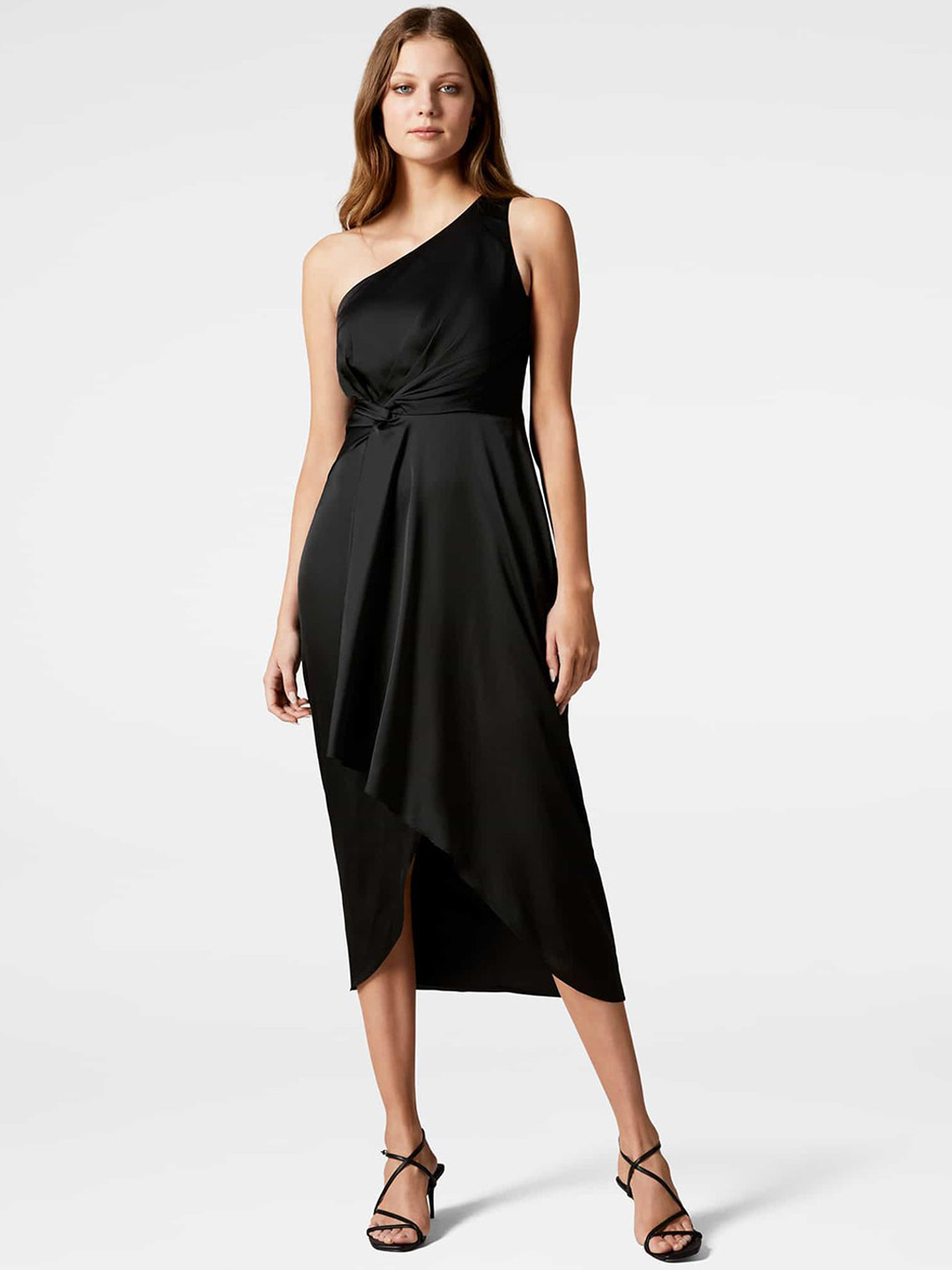 

Forever New Black Satin One Shoulder Bodycon Midi Dress