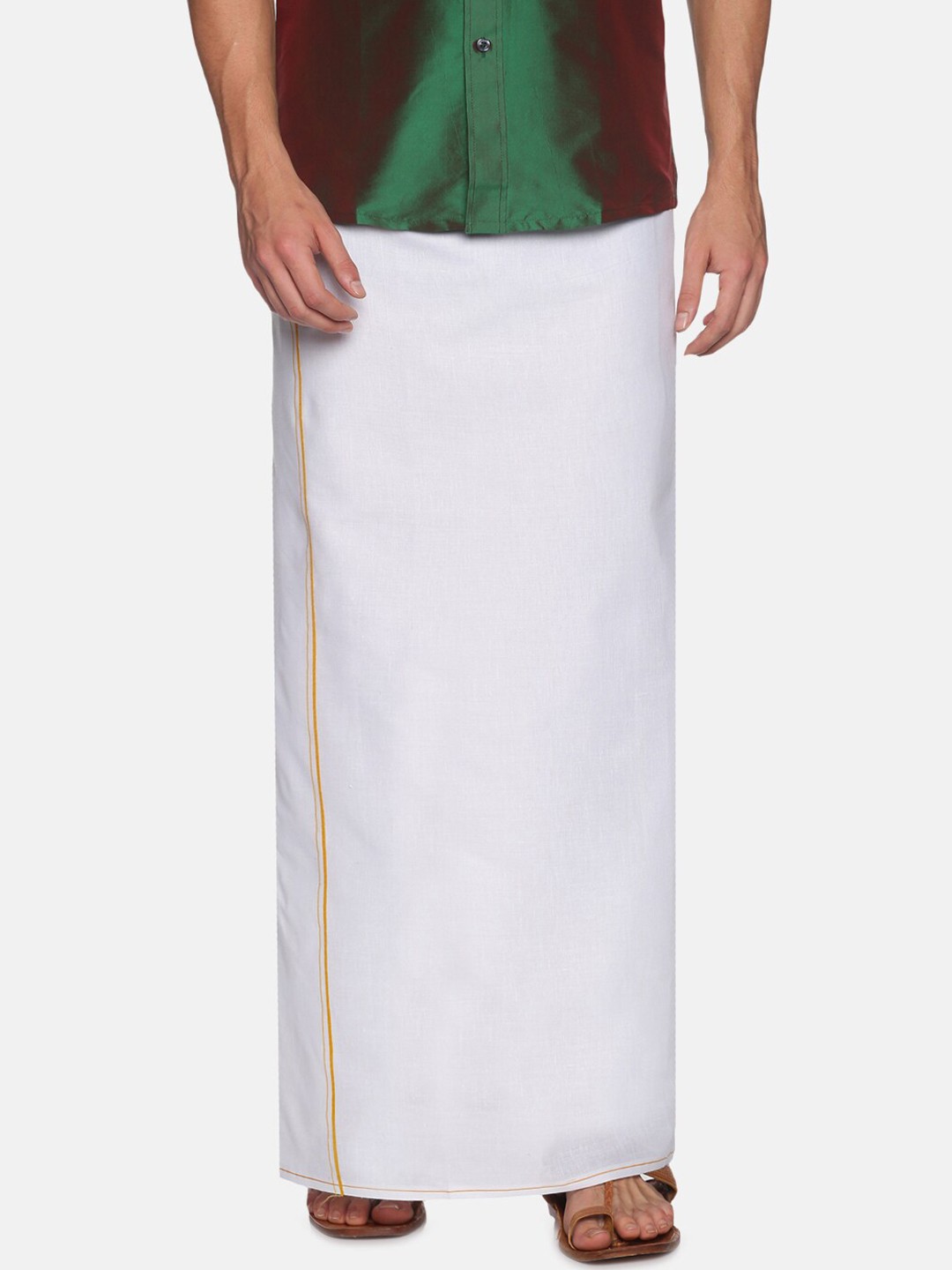 

Chennis Men White Pure Cotton Dhoti with Brown Border