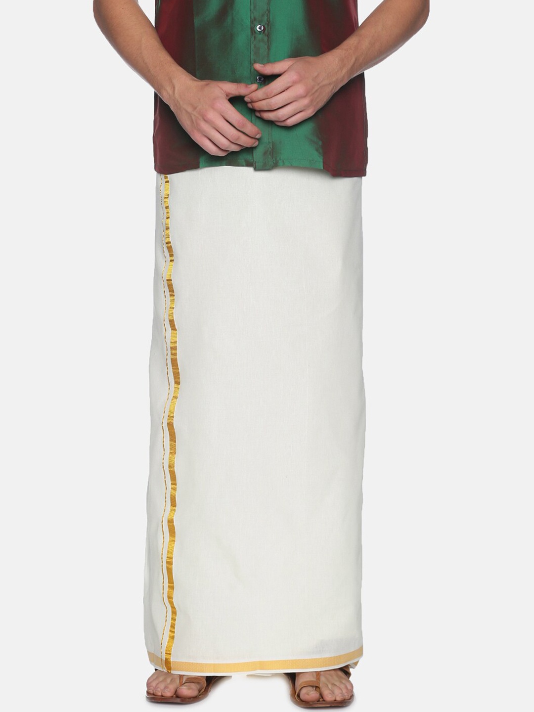 

Chennis Men Cream-Coloured Solid Pure Cotton Dhoti
