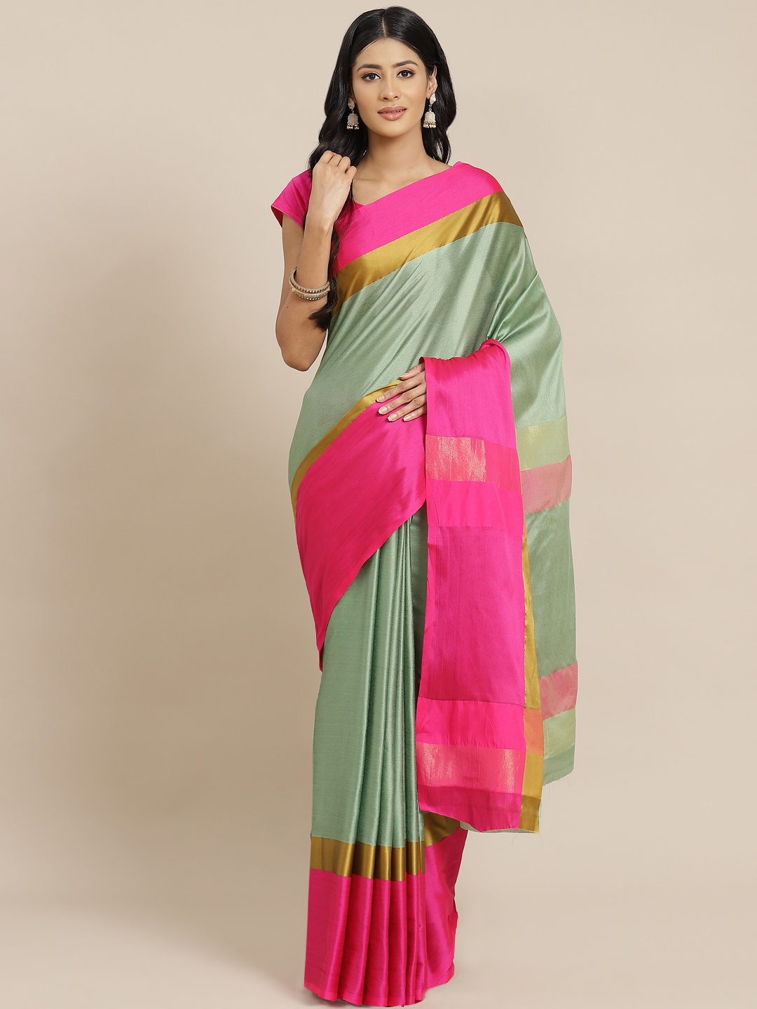 

OM SAI LATEST CREATION Green & Fuchsia Jaali Saree
