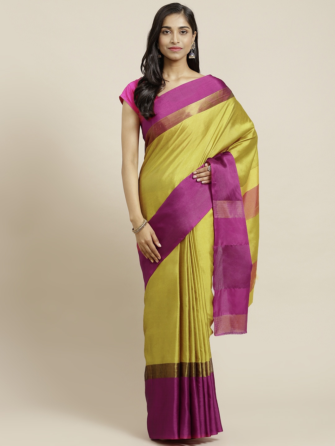 

OM SAI LATEST CREATION Yellow & Pink Solid Saree