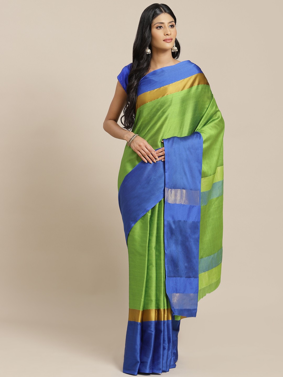 

OM SAI LATEST CREATION Green Solid Jaali Saree