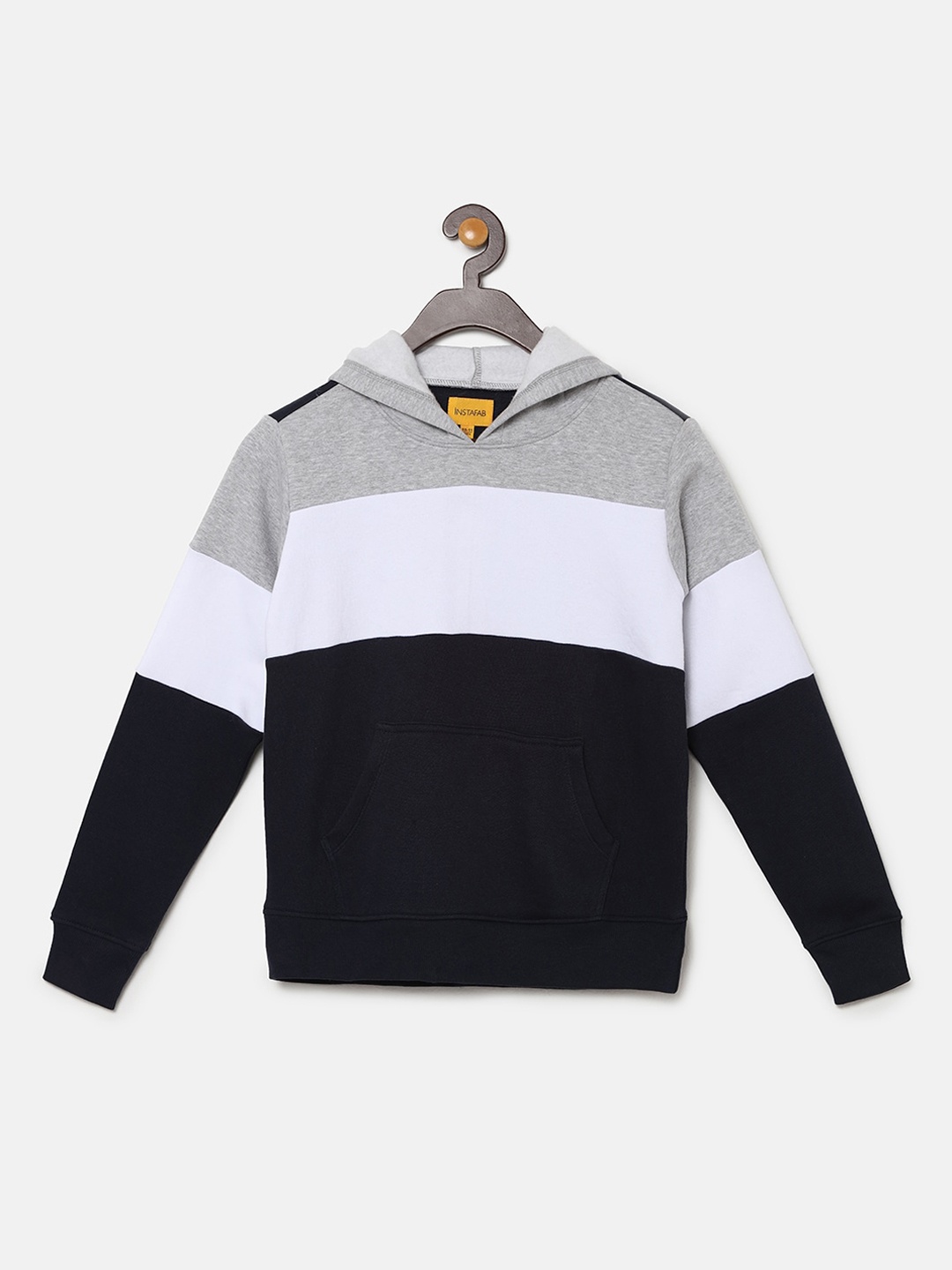 

Instafab Boys Grey & Black Pure Cotton Colourblocked Hooded Pullover Sweatshirt