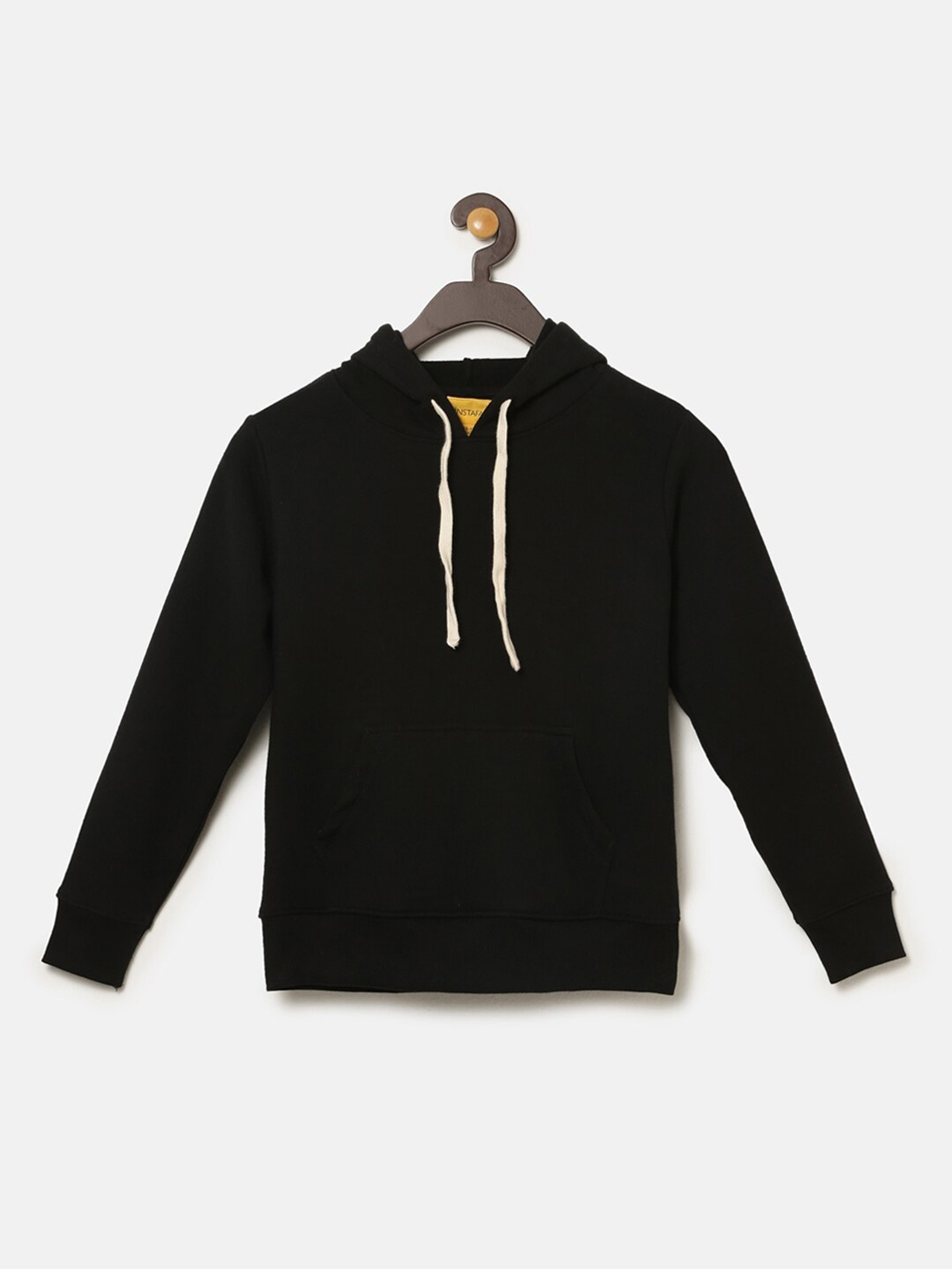 

Instafab Boys Black Pure Cotton Solid Hooded Pullover Sweatshirt