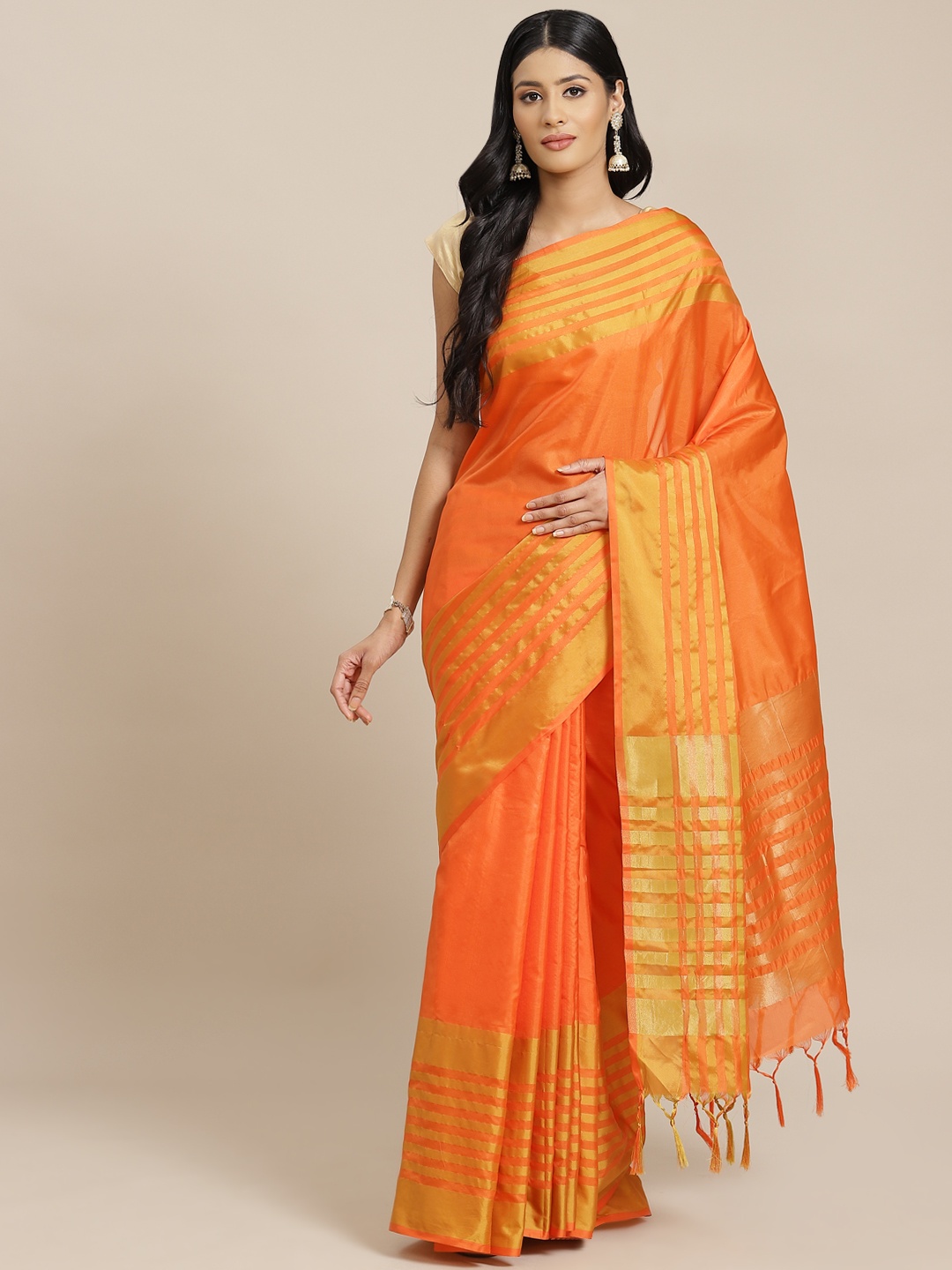 

OM SAI LATEST CREATION Orange & Golden Solid Saree