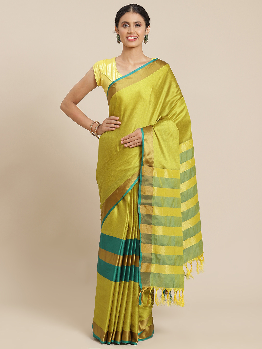 

WOM SAI LATEST CREATION Women Golden Jaali Kanjeevaram Saree, Gold