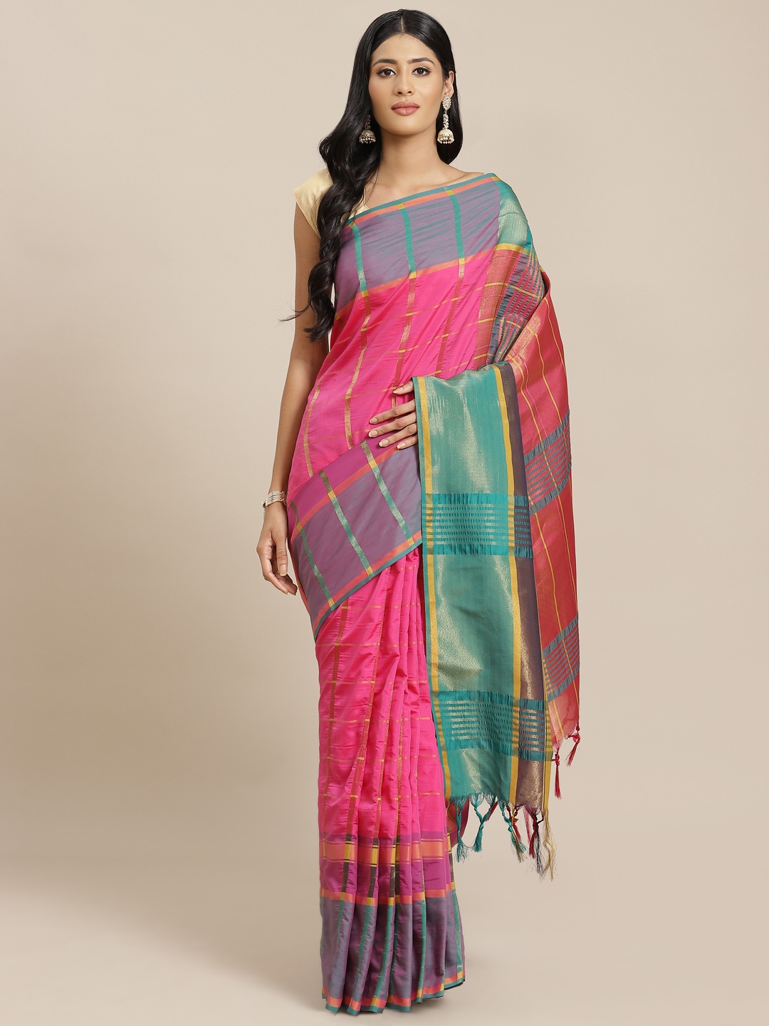 

OM SAI LATEST CREATION Pink Checked Saree