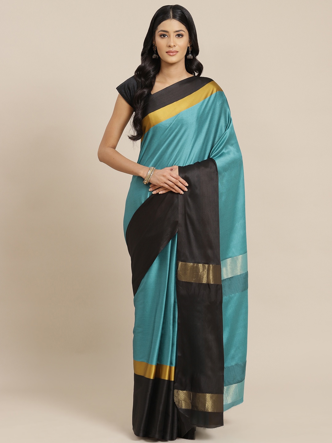 

OM SAI LATEST CREATION Turquoise Blue Solid Saree