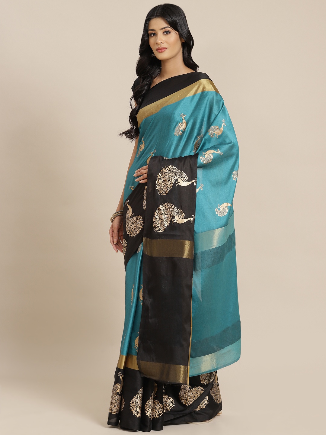 

OM SAI LATEST CREATION Turquoise Blue Woven Design Saree
