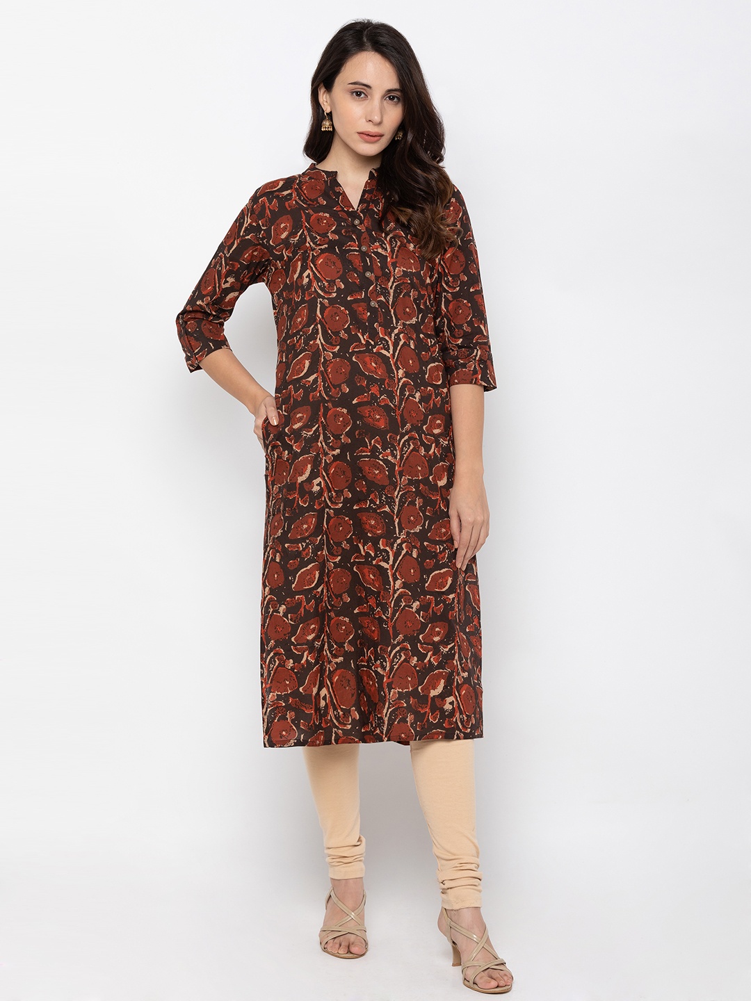 

ZOLA Women Brown Floral Printed Pure Cotton Straight Kurta