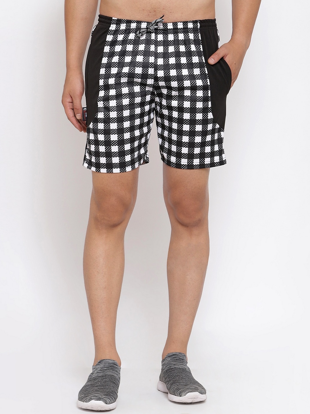 

KLOTTHE Men Black Checked Mid-Rise Regular Shorts